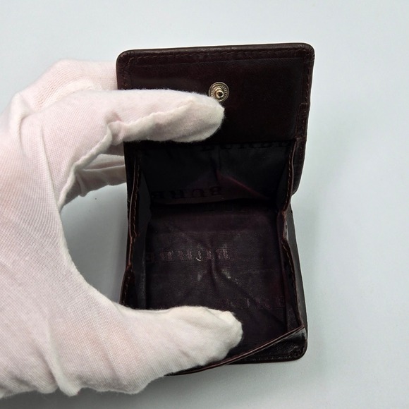 Burberry Coin Pouch Leather Plaid Check Brown Snap Closure Wallet - Picture 4 of 8